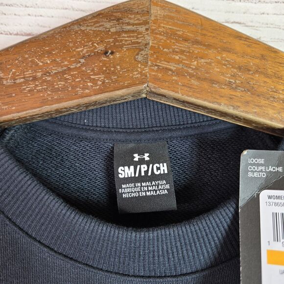 Under Armour Sweatshirt Womens Sz Small Black UA Terry Crop Crewneck Loose NWT - Picture 5 of 9